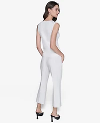 Karl Lagerfeld Paris Women's Embellished V-Neck Ribbed Knit Sleeveless Top