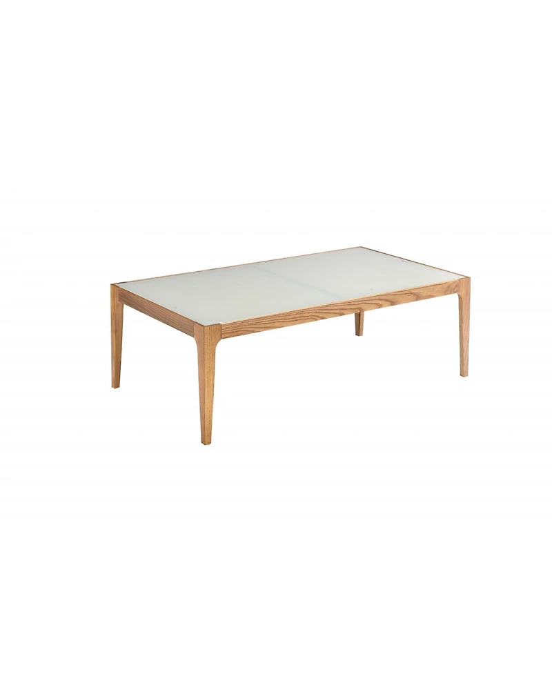 Contemporary Solid Wood Coffee Table with Frosted Glass Surface