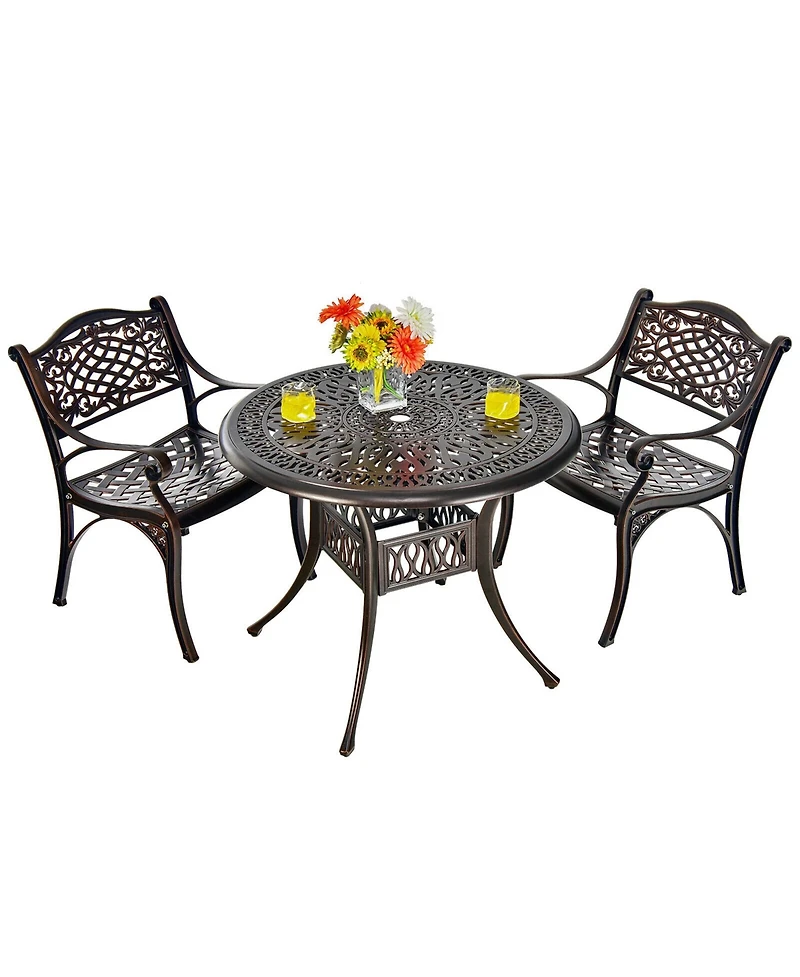 Gymax 3PCS Cast Aluminum Patio Bistro Set Outdoor Dining Table & Chair Furniture Set