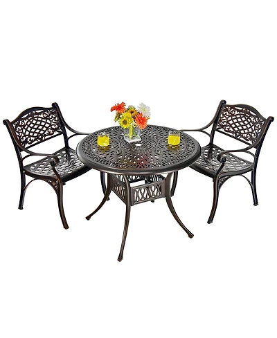 Gymax 3PCS Cast Aluminum Patio Bistro Set Outdoor Dining Table & Chair Furniture Set
