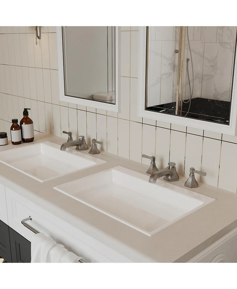 8 in. Widespread Double Handle 3 Hole Bathroom Faucet Water-Saving With Metal Drain In Brushed Nickel