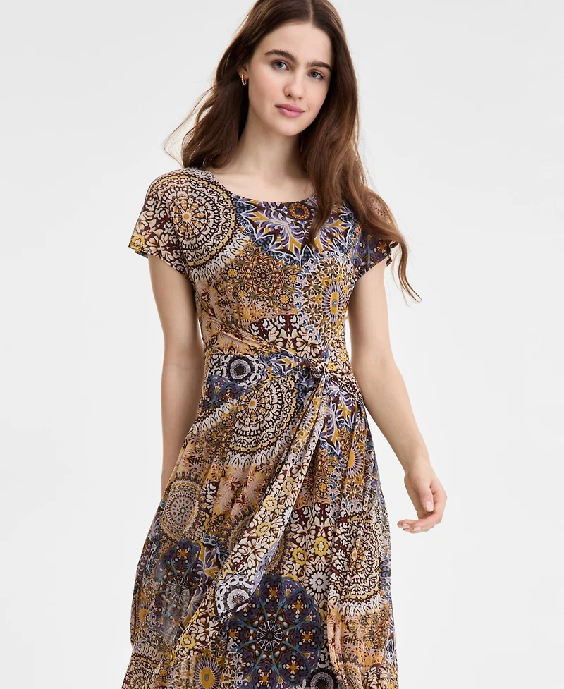 Robbie Bee Women's Printed Tie-Waist Midi Dress