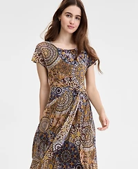 Robbie Bee Women's Printed Tie-Waist Midi Dress