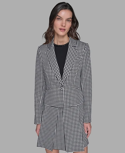 Karl Lagerfeld Paris Women's Check Print One-Button Blazer