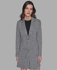 Karl Lagerfeld Paris Women's Check Print One-Button Blazer