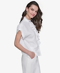 Karl Lagerfeld Paris Women's Studded Ruffled Button-Front Shirt