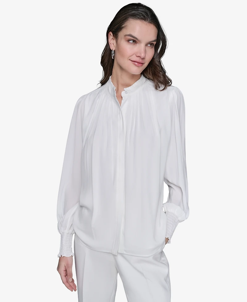 Karl Lagerfeld Paris Women's Blouson-Sleeve Button-Front Blouse