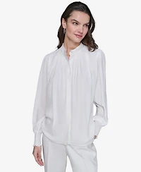 Karl Lagerfeld Paris Women's Blouson-Sleeve Button-Front Blouse