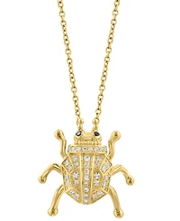Effy White Diamond (1/6 ct. t.w.) & Black Diamond Accent Beetle Pendant Necklace in 14k Gold, 17" + 1" extender