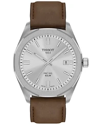 Tissot Men's Swiss Prc 100 Solar Quartz Brown Leather Strap Watch 39mm