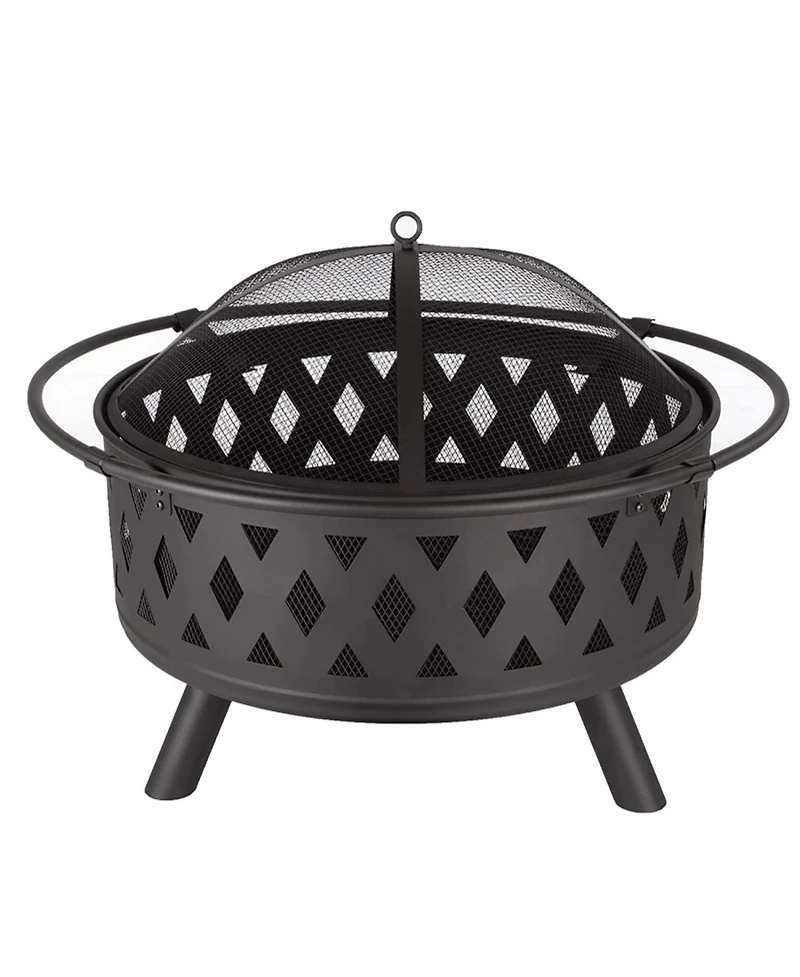 Streamdale Diamond Mesh Round Fire Pit with Cover, Poker, and Accessories