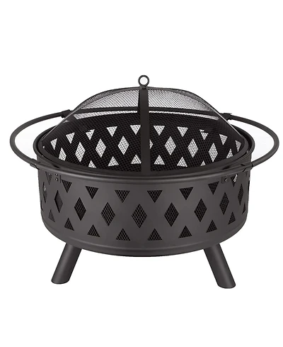 Streamdale Diamond Mesh Round Fire Pit with Cover, Poker, and Accessories