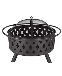 Streamdale Diamond Mesh Round Fire Pit with Cover, Poker, and Accessories