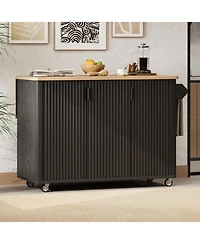 Streamdale 51" Fluted Kitchen Island Cart with Storage, Drop Leaf, Towel Rack