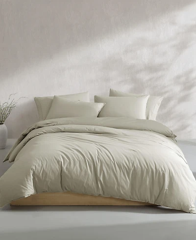 Calvin Klein Washed Percale Cotton Solid 3 Piece Duvet Cover Set