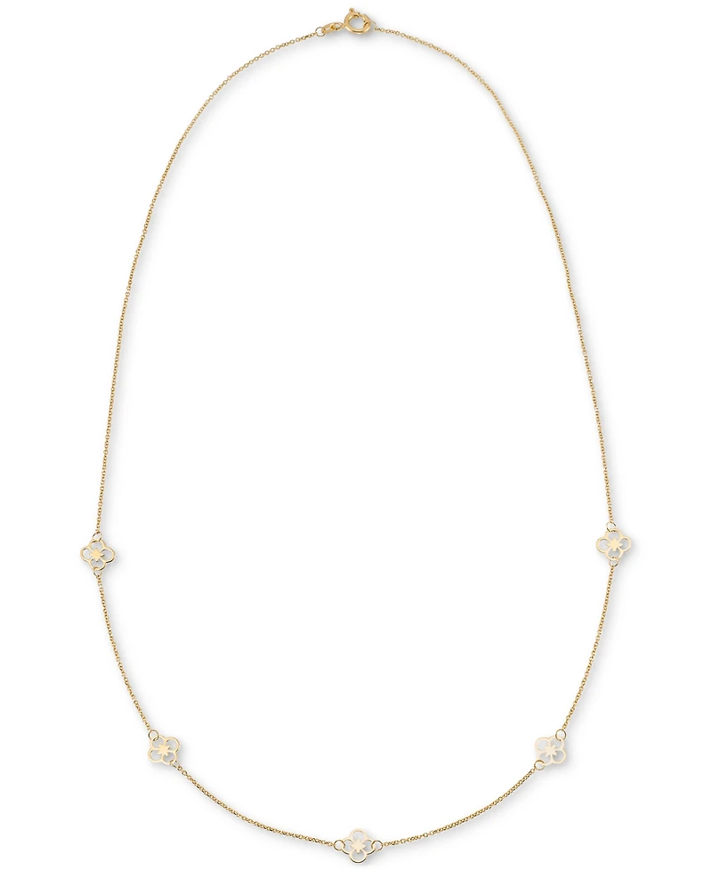 Openwork Clover Design Five Station 18" Collar Necklace in 10k Gold