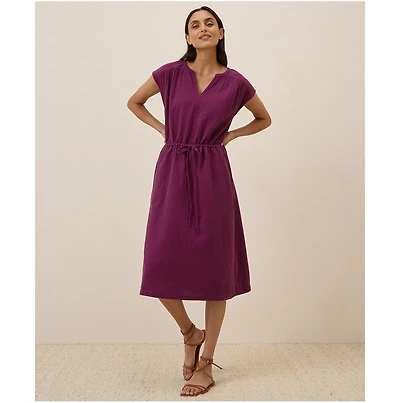 Pact Women's Organic Cotton Coastal Double Gauze Tie Waist Midi Dress