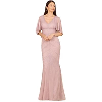 Lara Women's Cape Sleeve Beaded Gown