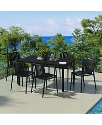 7-Piece Outdoor Patio Dining Table Set With Stackable Chairs
