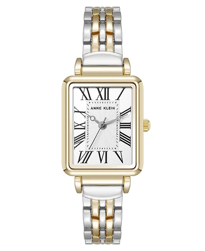 Anne Klein Women's Quartz Rectangular Roman Numeral Two-Tone Metal Alloy Watch, 23mm