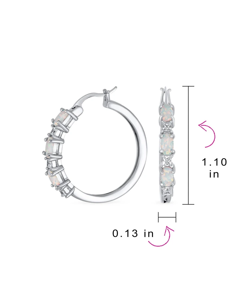 Bling Jewelry Cubic Zirconia Hoop Huggie Earrings with White Opal Sterling Silver 1 Inch