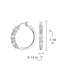 Bling Jewelry Cubic Zirconia Hoop Huggie Earrings with White Opal Sterling Silver 1 Inch