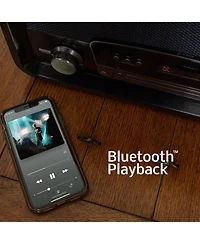 Electrohome Kingston 7-in-1 Vintage Vinyl Record Player Stereo System with 3-Speed Turntable, Bluetooth, Am/Fm Radio, Cd, Aux In, Rca/Headphone Out