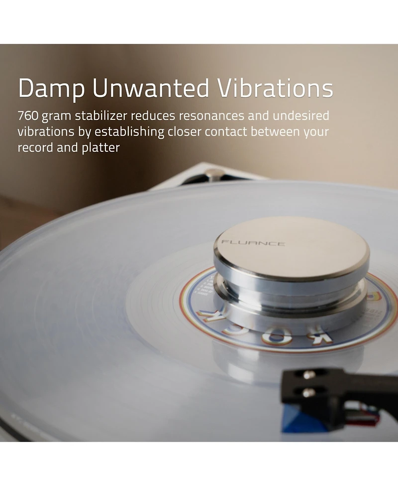 Fluance HiFi Vinyl Record Weight Stabilizer High Mass 760 gram Steel Lp Disc Turntable Accessory with Protective Velvet Pad for Vibration Damping (RW0