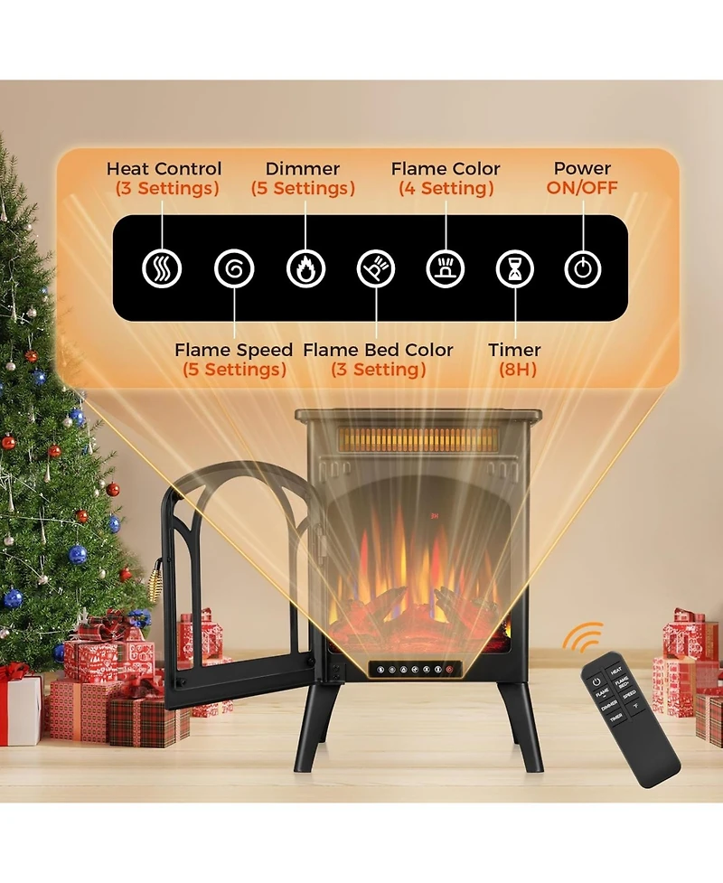 Cowsar 16" Electric Heater Fireplace, Freestanding All-Metal Stove with Remote Control, 500W/1500W Heat Settings