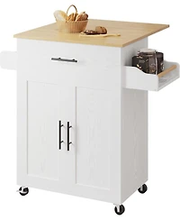 Rolling Kitchen Island Table with Drop Leaf Storage Cabinet, Drawer