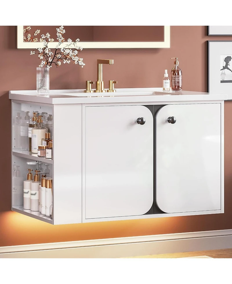30" Bathroom Vanity with Sink, Floating Bathroom Sink Cabinet