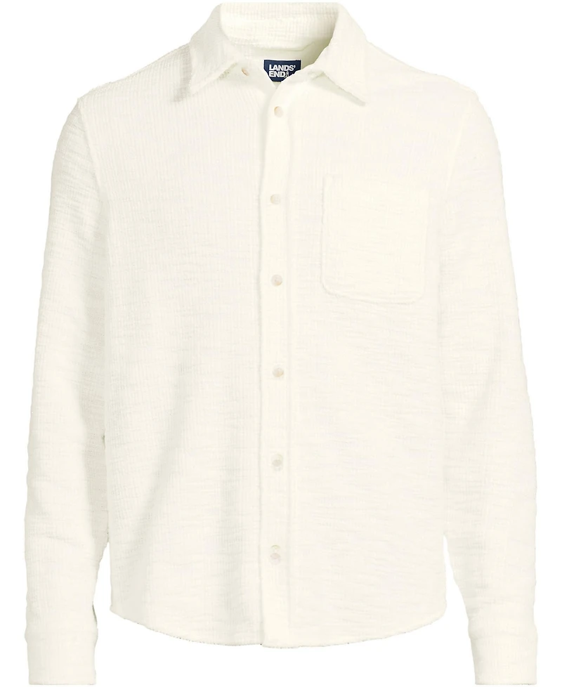 Lands' End Men's Long Sleeve Knit Boucle Button Through Shirt