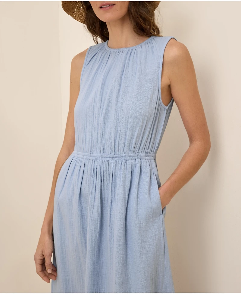 Pact Women's Organic Cotton Coastal Double Gauze Tiered Midi Dress