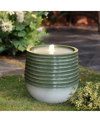LuxenHome Emerald Ribbed Top with Ivory Bottom 19.5" Tall Resin Fountain with Lights