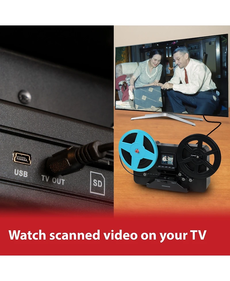 Magnasonic Super 8/8mm Film Scanner, Converts Film into Digital Video, Vibrant 2.3" Screen, Digitize and View 3", 5" and 7" Super