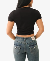 True Religion Women's Short Sleeve Crystal Butterfly Baby T-Shirt