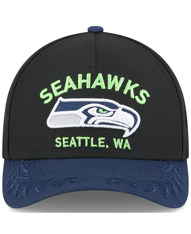 New Era Men's Black/ College Navy Seattle Seahawks 2025 Nfl Draft 9FORTY A-Frame M-Crown Adjustable Hat