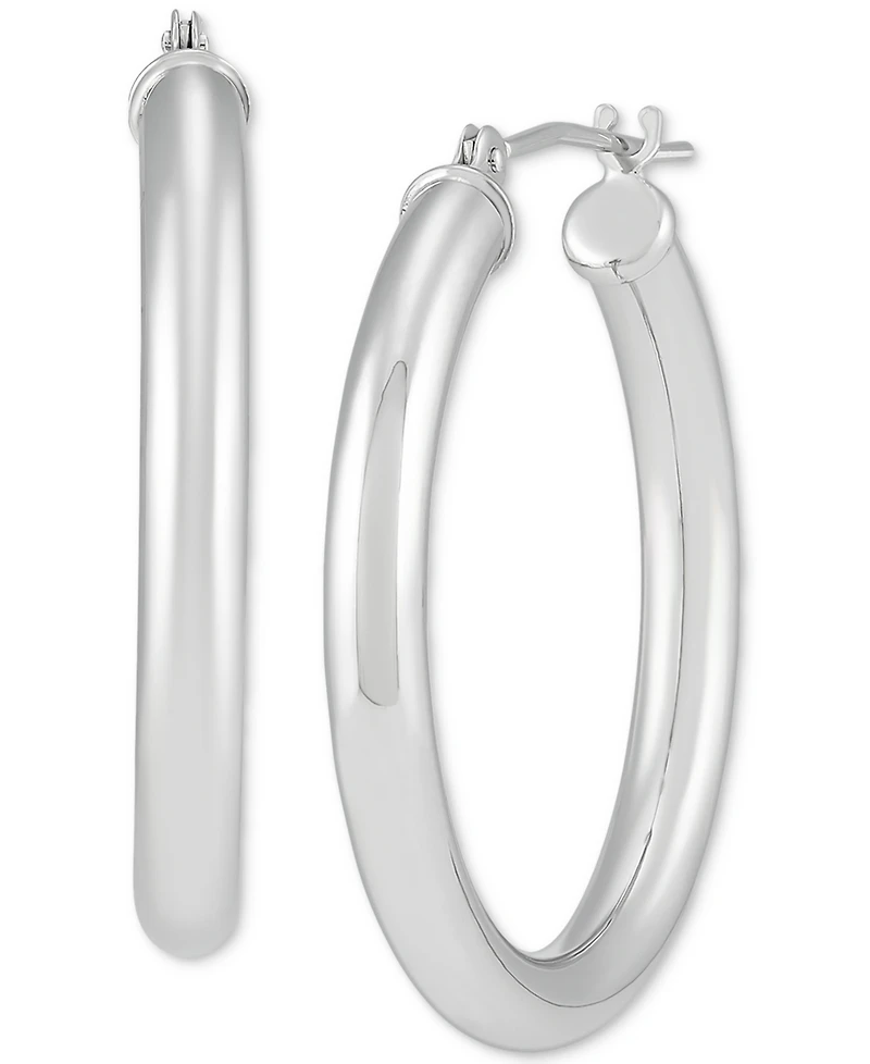 Italian Gold Polished Tube Small Hoop Earrings in 14k White Gold, 1"