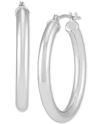 Italian Gold Polished Tube Small Hoop Earrings in 14k White Gold, 1"