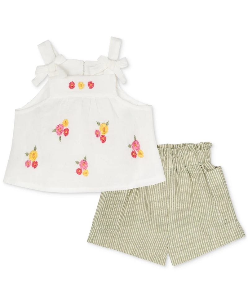 Rare Editions Baby Girls Embroidered Top & Shorts, 2 Piece Set
