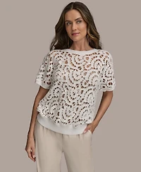 Donna Karan New York Women's Short-Sleeve Crochet Top