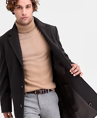 Michael Kors Men's Classic-Fit Olive Navy Plaid Wool Blend Overcoat