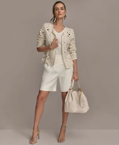 Donna Karan New York Womens Crochet Cardigan Linen Blend Shorts