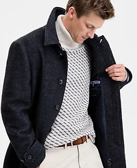 Tommy Hilfiger Men's Classic-Fit Navy Herringbone Wool Blend Overcoat