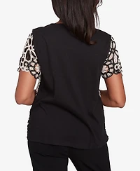 Alfred Dunner Women's Natural Instinct Crochet Flower Crew Neck T-Shirt