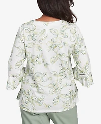 Alfred Dunner Women's Santa Fe Embroidered Floral Vines Cotton Top