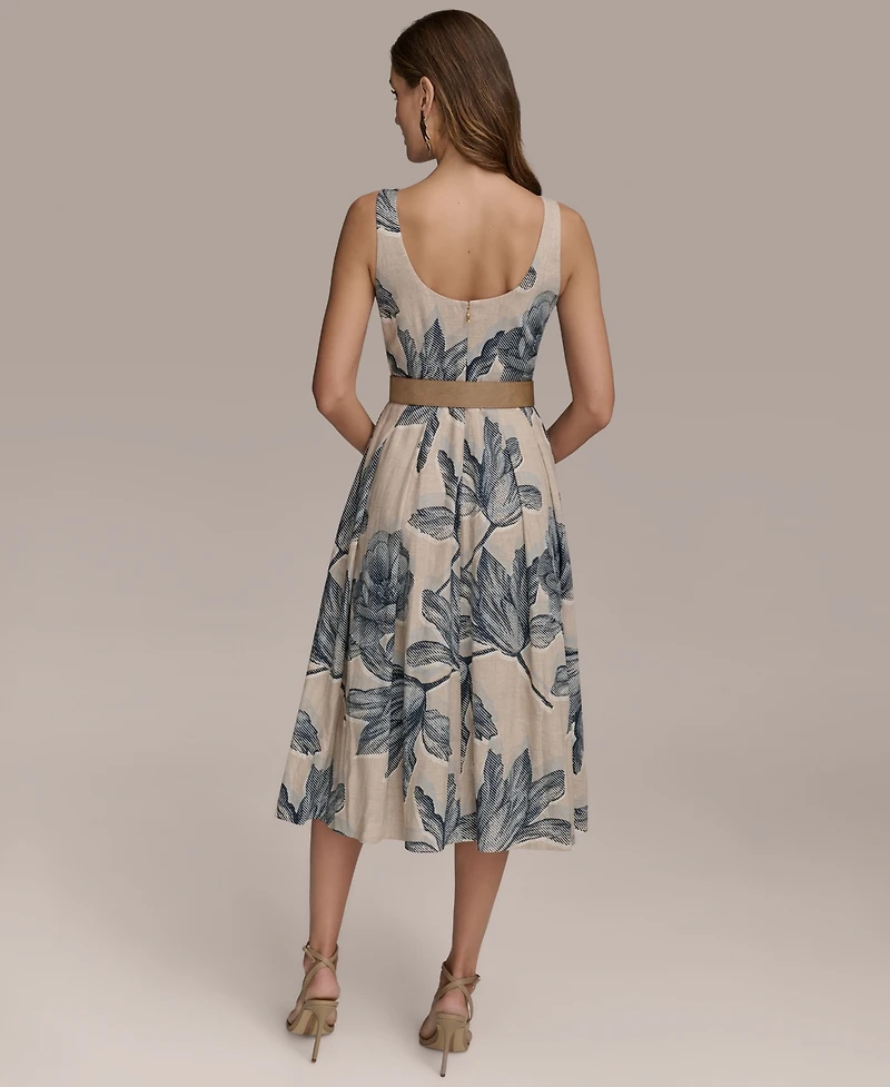 Donna Karan New York Women's Sleeveless Linen-Blend Belted Dress