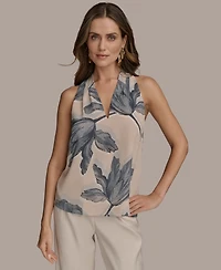Donna Karan New York Women's Sleeveless Printed V-Neck Blouse