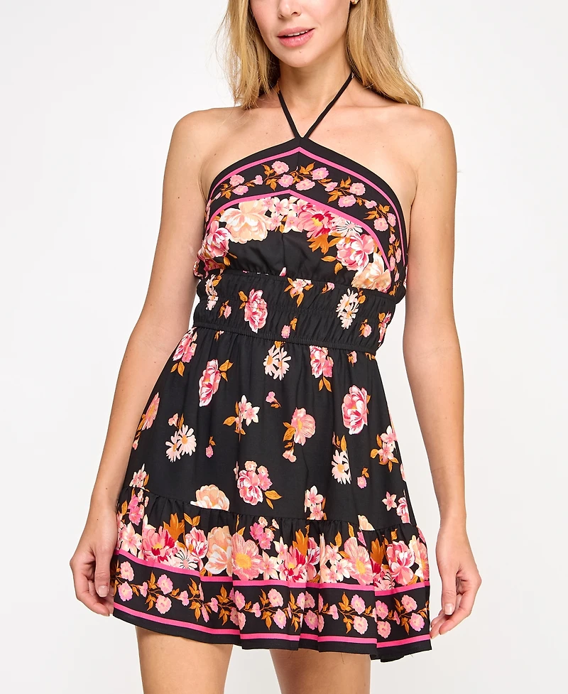 Trixxi Juniors' Floral-Print Halter-Neck Mini Dress