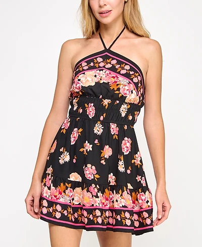 Trixxi Juniors' Floral-Print Halter-Neck Mini Dress